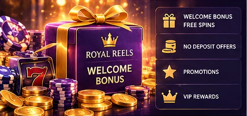Royal Reels pokies bonuses and free spins illustration